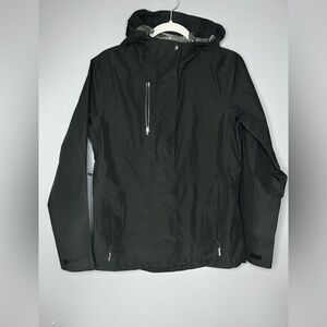 Lands End Rain Jacket Womens S Black Waterproof Hooded Zip Lightweight Outdoor